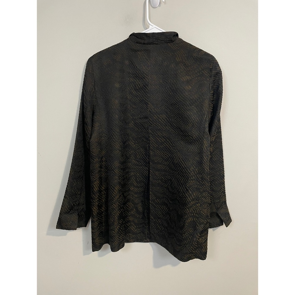 Eileen Fisher Silk Blend Jacquard Wave Jacket Black/Brown Medium Petite - Picture 6 of 11